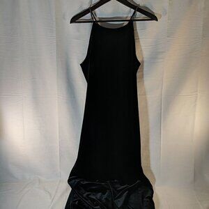 Vintage Beechers Brook Dress Velour Black Maxi Rhinestone Straps 6 Slip 90s Y2K